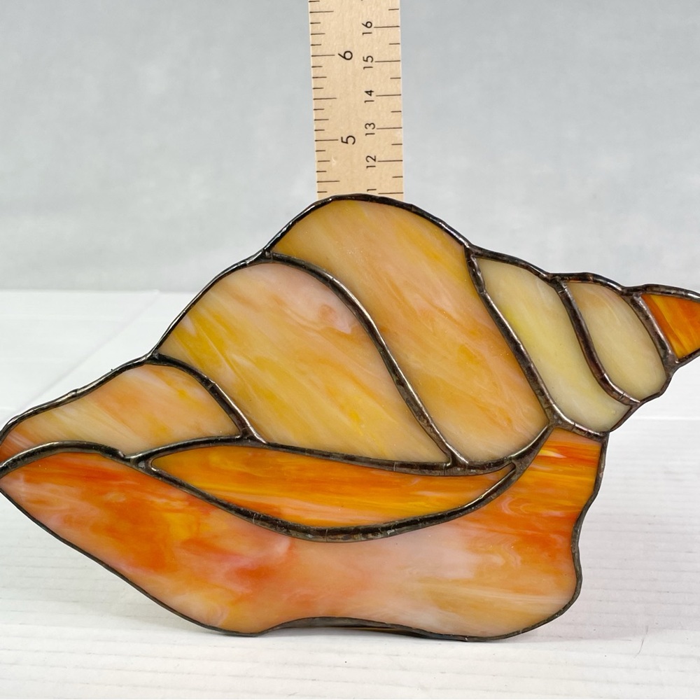 Vintage Stained Glass Candle Votive Holder Conch Seashell Tiffany Style Beachy - Picture 8 of 8